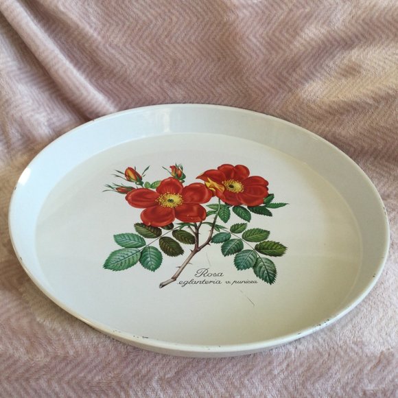 Decorative Metal Tray Roses 12 in Country Cottage - Picture 5 of 7